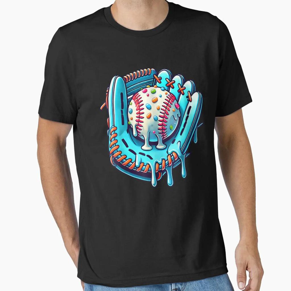 Baseball Drip Ice Cream Sprinkles Glove Essential T Shirt Vintage Comfortable Slightly Unisex Soft Breathable