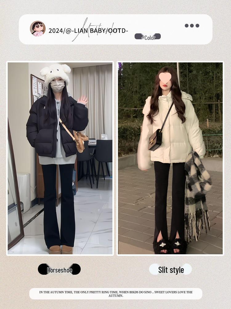 Women's Black Fleece-Lined High-Waisted Slimming Bootcut Flared Pants for Spring/Autumn/Winter