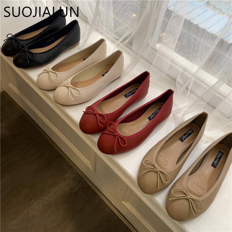 Fashion SUOJIALUN 2025 Autumn Women Flat Shoes Fashion Round Toe Shallow Slip On Ladies Elegant Ballerinas Shoes Casual Dress Ballet Sho