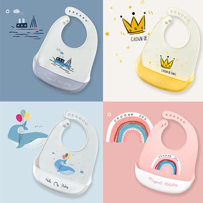 Cute Baby Bibs Waterproof Silicone Bib Feeding Infant Newborn Cartoon Apron ToddlerX Adjustable Bib Burp Cloths with Pocket