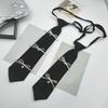 Adjustable Pre Tied Women Necktie With Sweet Bowknot Embellished Elegant Campus Student Uniform Black Long Neck Tie