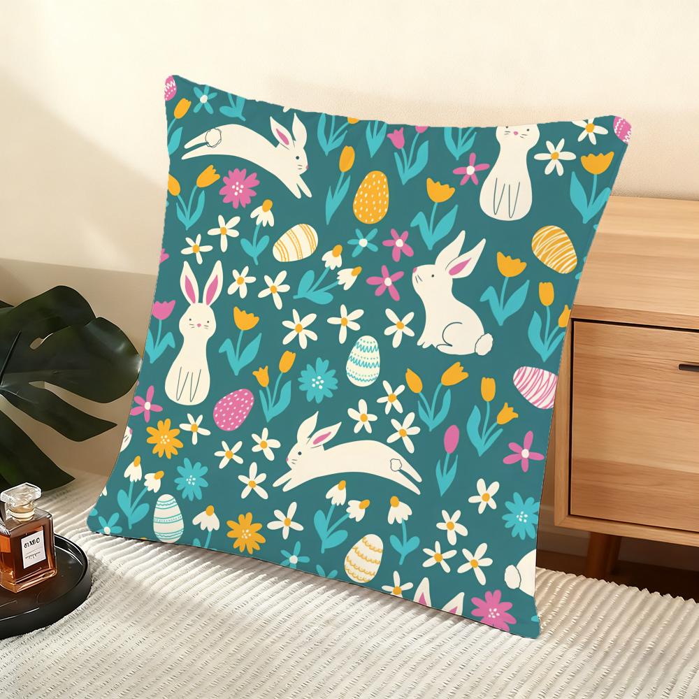 Happy Easter Cushion Cover Soft Short Plush Pillow Cover Smooth Cozy Texture Aesthetic Cushion Case Home Decor