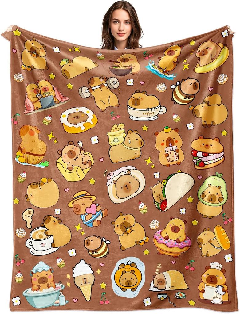 Cute capybara blanket cartoon animal print soft throw kids room decor cozy bedding playful design home textile gift idea