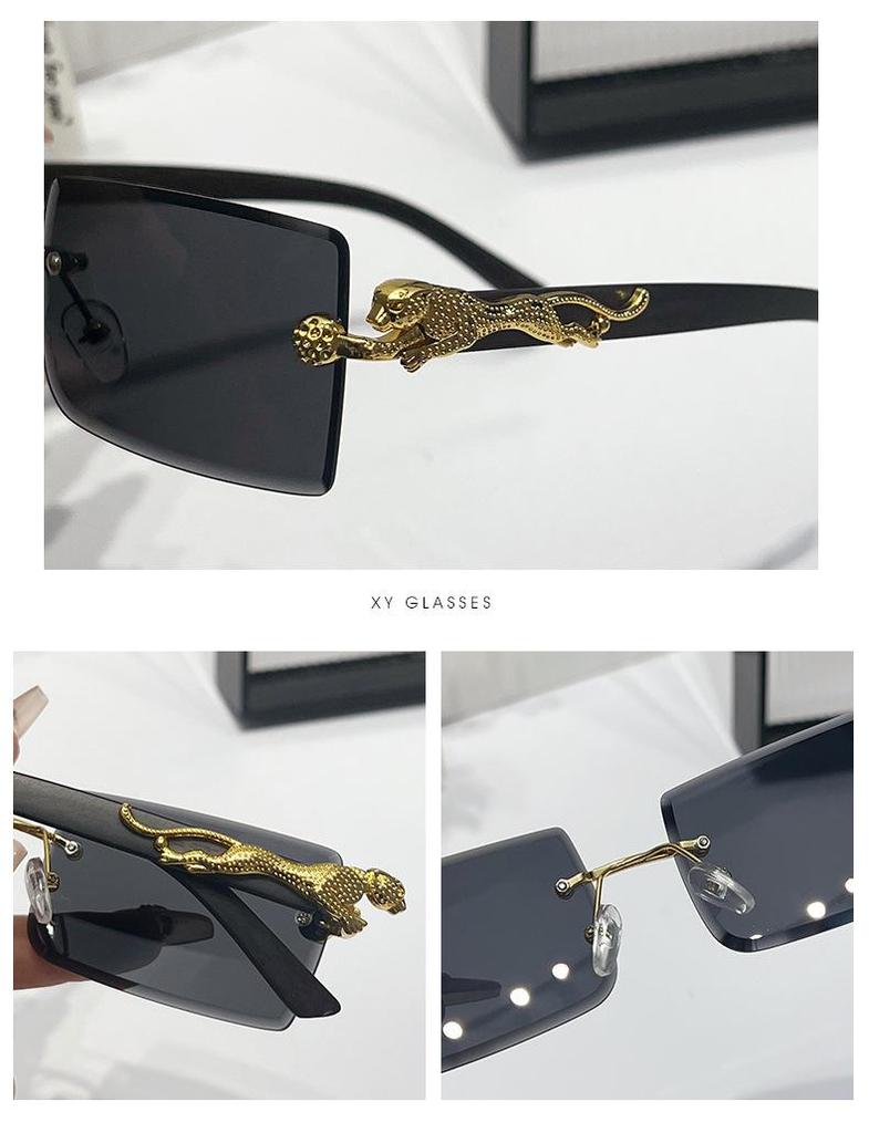 2024 Frameless Leopard Print Square Sunglasses – European & American Style