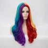Women Cosplay Multicolor Stitching Gradient Wig Long Wig Curved Big Wave Black White Blue Pink Color Wigs