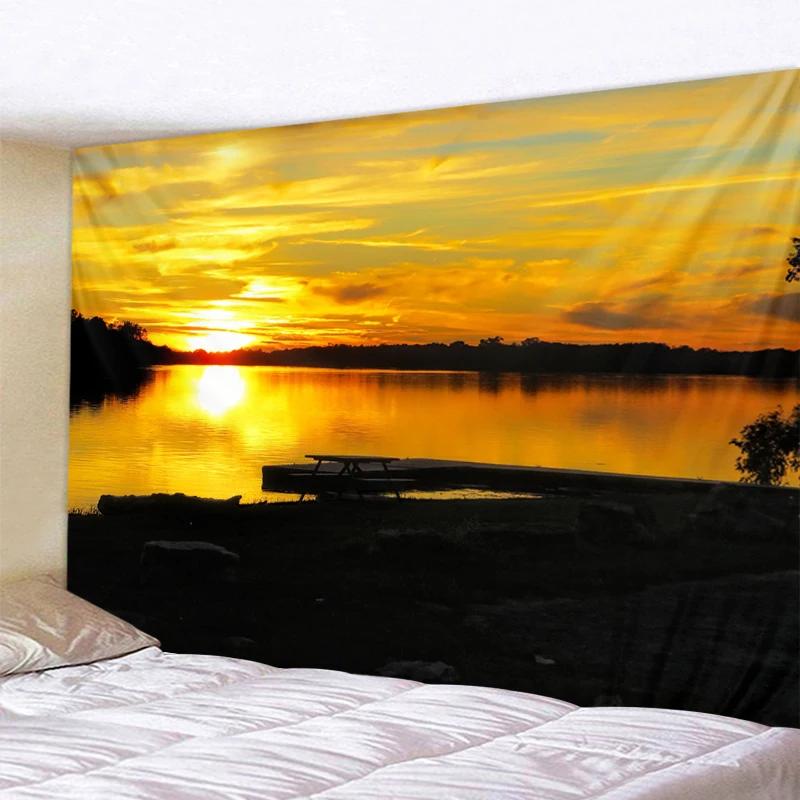Wandbehang Boho Wandteppich Mandala Kunst Dekoration Wunderschöne Sonnenaufgang Sonnenuntergang Landschaft Groß
