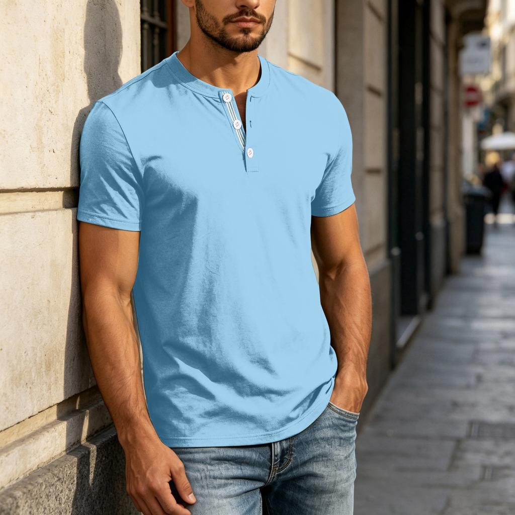 Men's Henley Neck Short Sleeve Shirt Casual Button Down Lightweight Breathable Cotton T Shirt for Everyday Wear