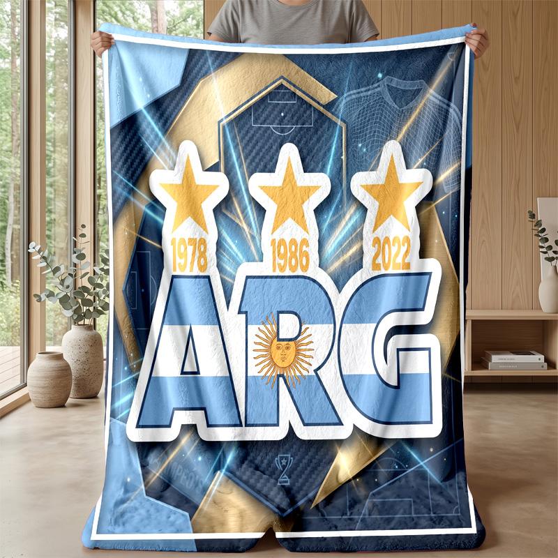 Argentina Football Printed Flannel Blanket Skin Friendly Warm Decorative Throw for Indoor Couch Bed Daily Use