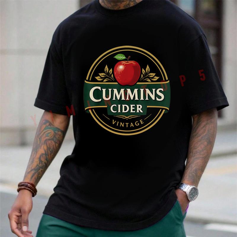 CUMMINS CIDER Presenta Un Emblema Circolare Con Uomini Dorati E Verdi T-shirt da Moto Cotone Casual Sum