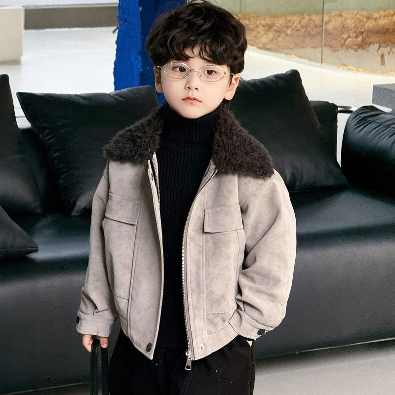 Stylish Thickened Jacket for Boys: Children's Retro Fur-Collared Thickened Cotton Coat