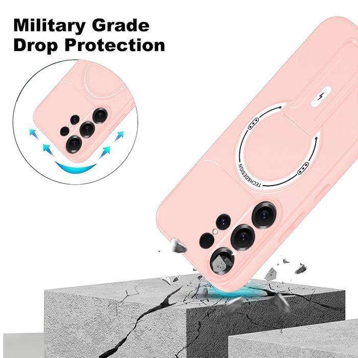 Coque pour Samsung Galaxy S26 Ultra, avec Support et Cercle Magnétique - Rose - 2 Verres Trempés