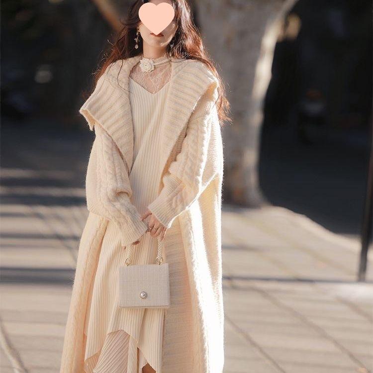 French Retro Knit Cardigan: Turn-Down Collar, Loose Fit, Mid-Length, Autumn/Winter Style