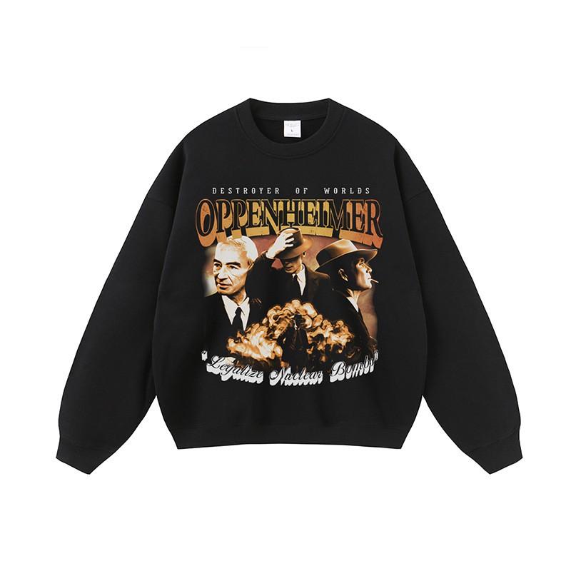 Oversized Cotton Hoodie With Street Portrait Print Unisex Loose Fit Long Sleeve Pullover Winter Casual Sweatshirt