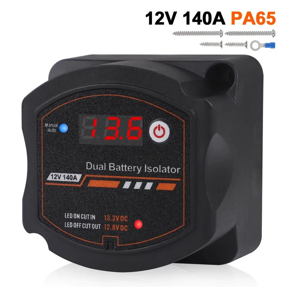 Dual Battery Isolator 12V 140A Auto Manual Voltage Sensitive Relay with Digital Voltmeter Smart VSR for Camper Car RV Yacht Boat
