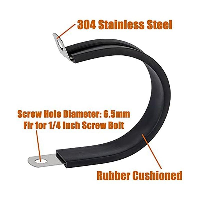

ABUL-1/4 Inch Stainless Steel Cable Clamp, Rubber Cushioned Insulated Clamp Metal Clip For Tube, Or Wire Cord Installation,36PCS чорний