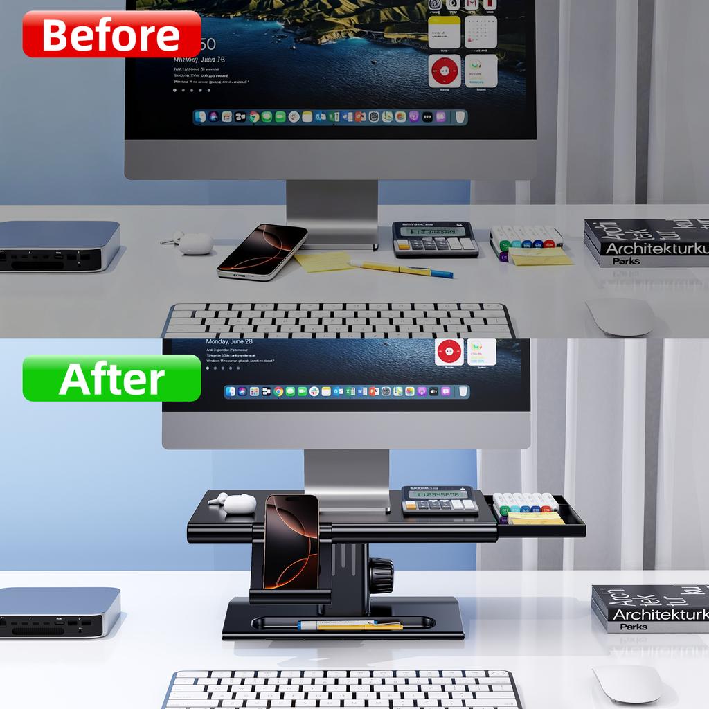 Oatsbasf Computer Monitor Stand Riser Desktop Laptop & Printer & Notebook Holder with Drawer & Phone Holder Knob Adjustment