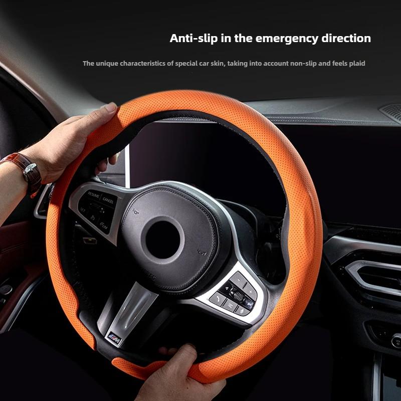 38cm Steering Wheel Cover Nappa Leather Anti Slip Wheel Protector Cover For Toyota Camry CHR Corolla Rav4 Yaris Prado 120 150 FJ
