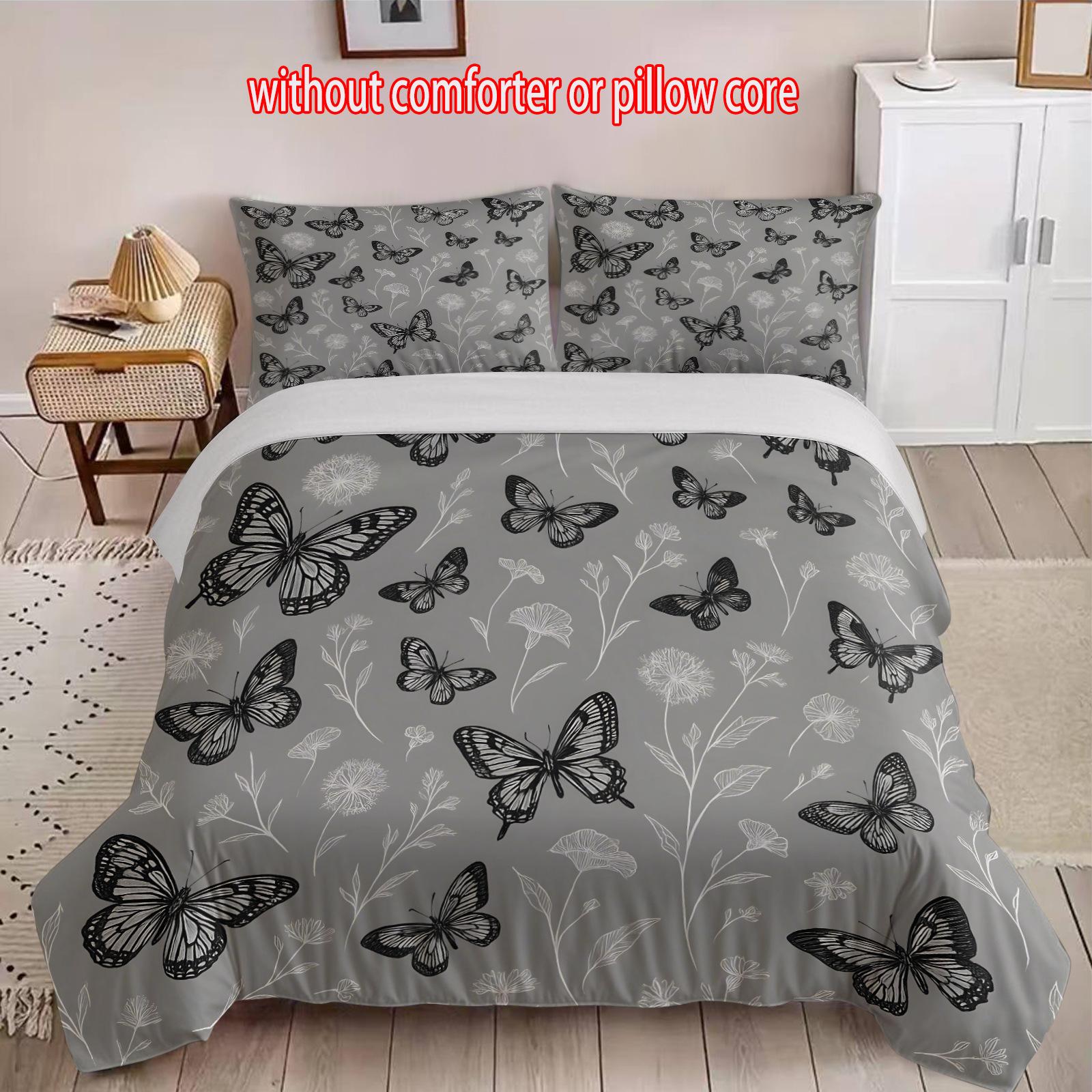 

Butterfly Gray Three-Piece 3D Digital Printing Quilt Set cover 90 * 200 + and 50 * 75 * 1