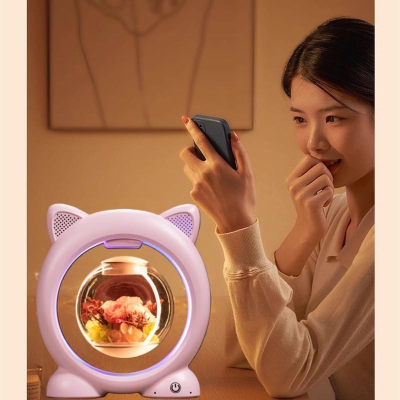 Magnetic Levitating Eternal Flower with Bluetooth Speaker 5W LED Light Floating Rotating Preserved Flower Valentine's Day Gift