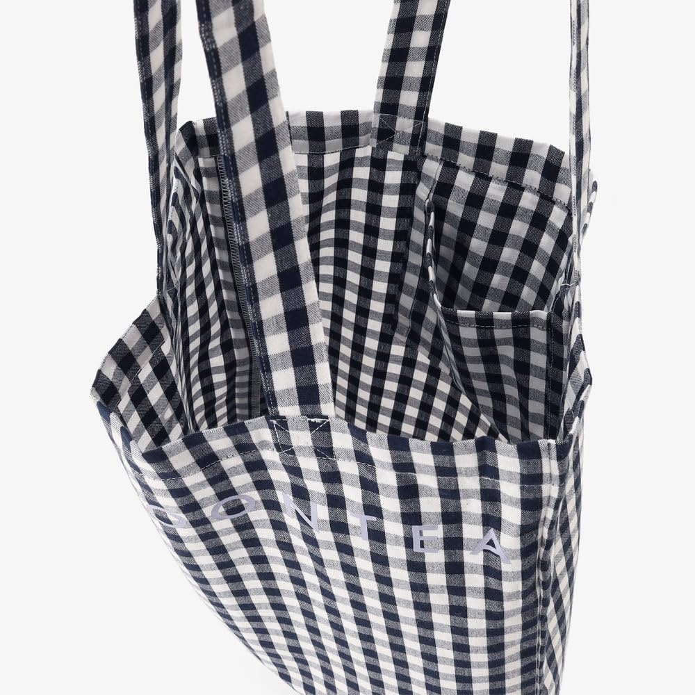 Afternoon Tea Living JA02 Gingham Check Tote Bag, Medium, Black