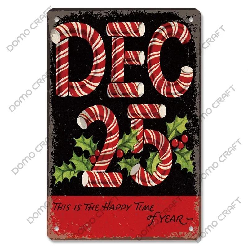 Retro Christmas Decor Vintage Metal Tin Sign with Cake Music Box Christmas Tree for Bakery Candy Shop Home Wall Art