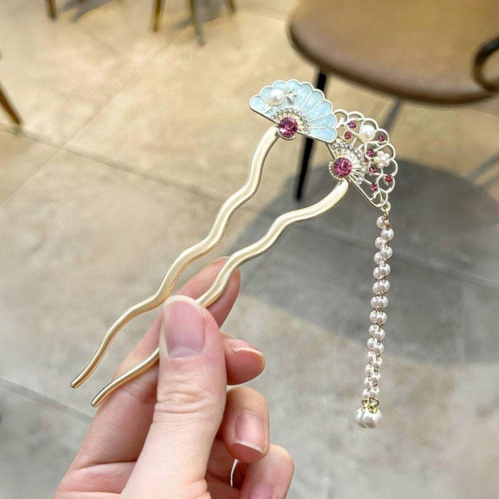 Elegant Pearl Tassel Hair Stick Vintage Chinese Hair Clip Butterfly Flowers Hairpin Daily Wear