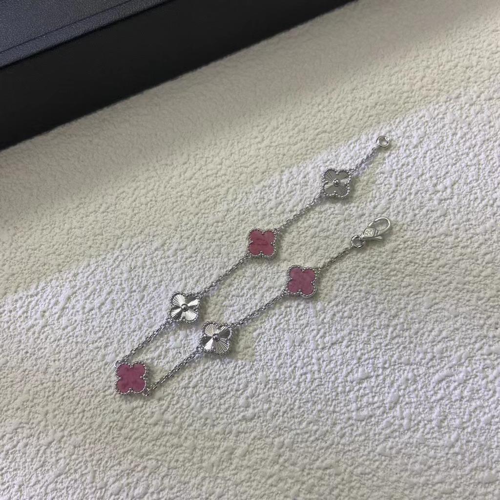 9MM Mini Six-flower Four-leaf Clover Bracelet White Mother-of-pearl Purple Chalcedony CNC Craft Simple and Versatile High-end Bracelet