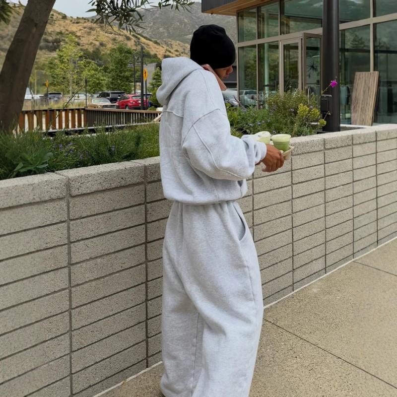 Y2K American Vintage Basic Zip-Up Hoodie Pants Set Unisex Casual Solid Color Streetwear