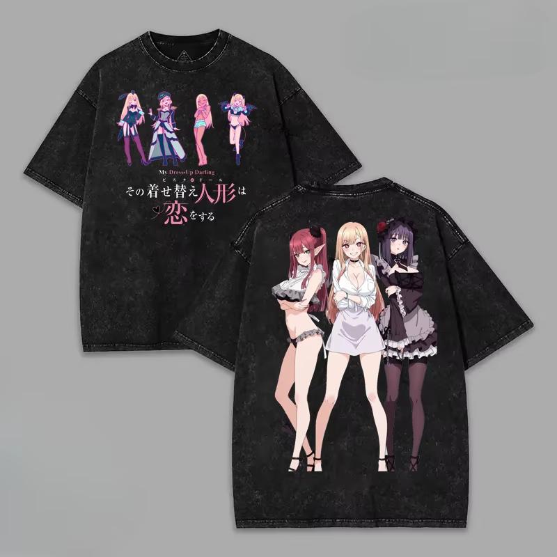 Hot Sale My Dress Up Darling Anime Kitagawa Marin Washed T Shirts Men Women Trendy Harajuku Tshirt Short Sleeve Casual Clothing