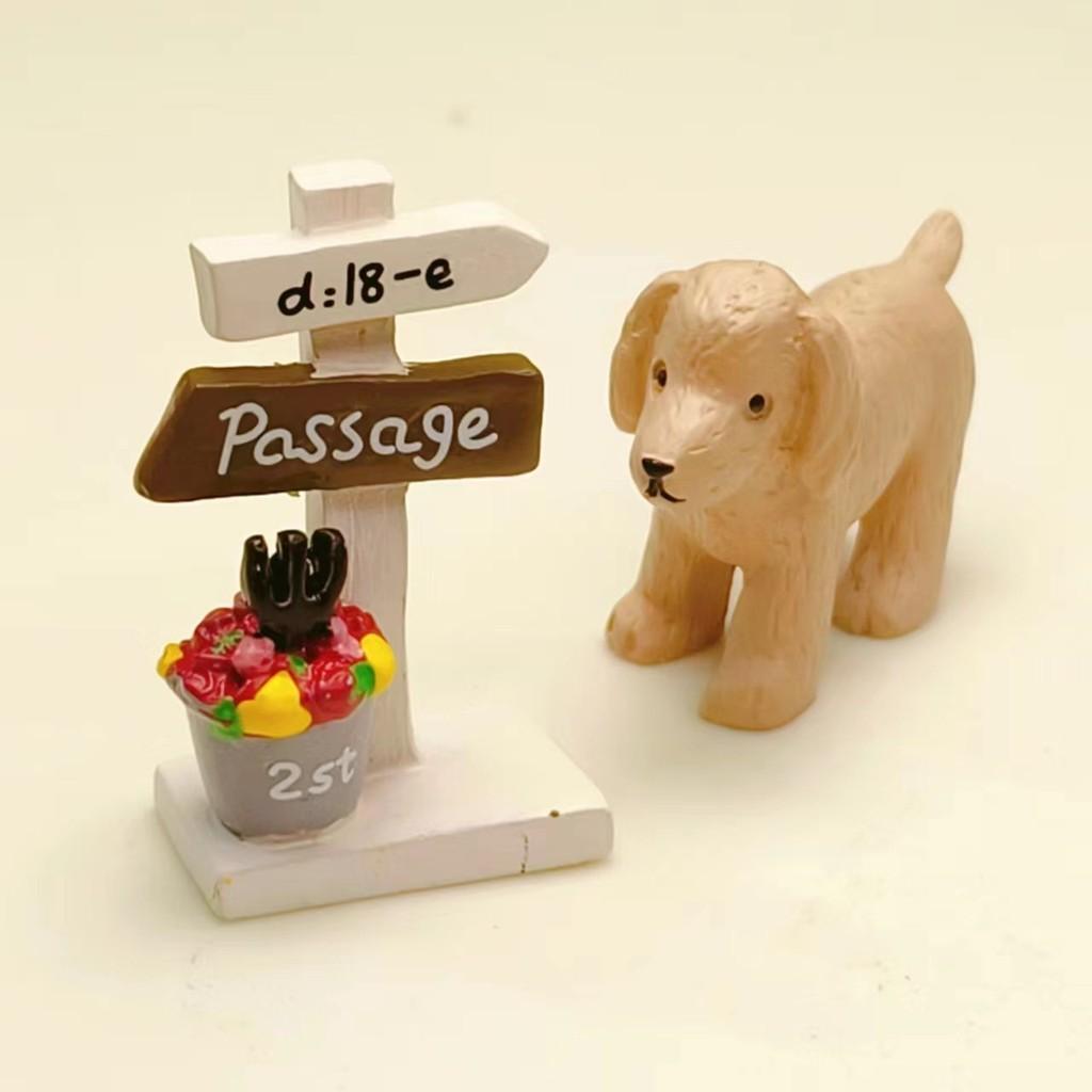Resin Cartoon Dog Plant Pot With Signpost Miniature For Desk Decor