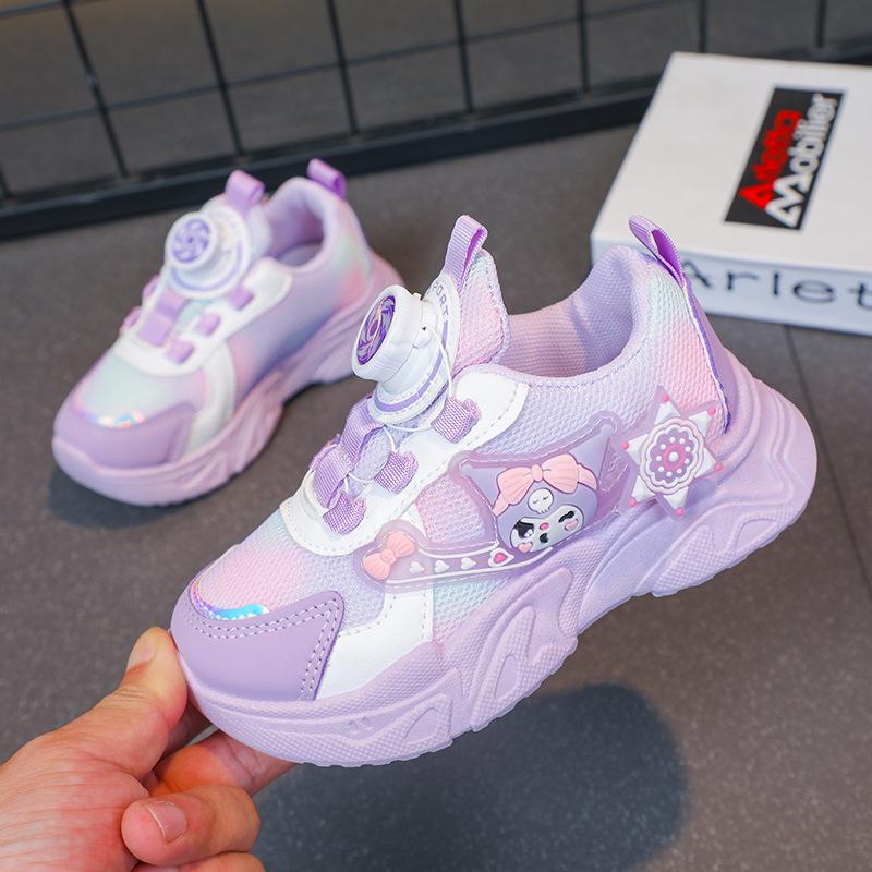 

Children s Sports Shoes Spring and Autumn Breathable Mesh Cartoon Versatile Girls Shoes Soft Sole Rotating Button Running Shoes 37 фиолетовый