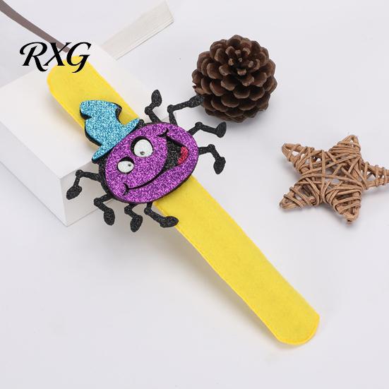 Cat Snap Bracelets Halloween Glitter Felt Slap Bracelet, Cartoon Pumpkin Skull Spider Party Favors Band, for Kids Adults Bands