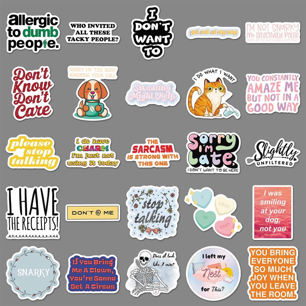 50 Snarky Meme Graffiti Stickers for Water Bottles, Suitcases, and Stationery Decoration.