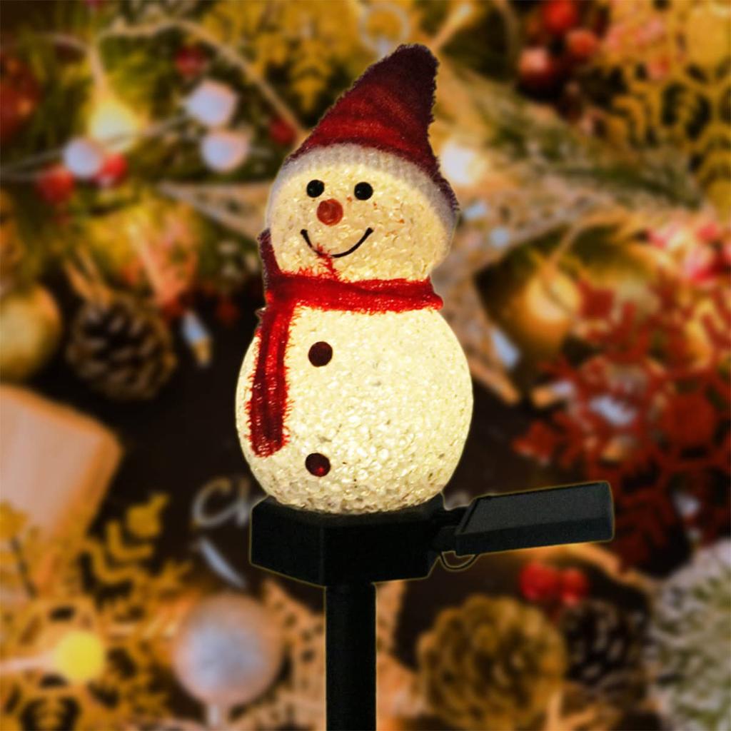 Lanito Christmas Snowman Solar Garden Figurine 2 Pieces LED Garden Christmas Decoration Recessed Automatic Night Garden Christmas Ornaments Lights,