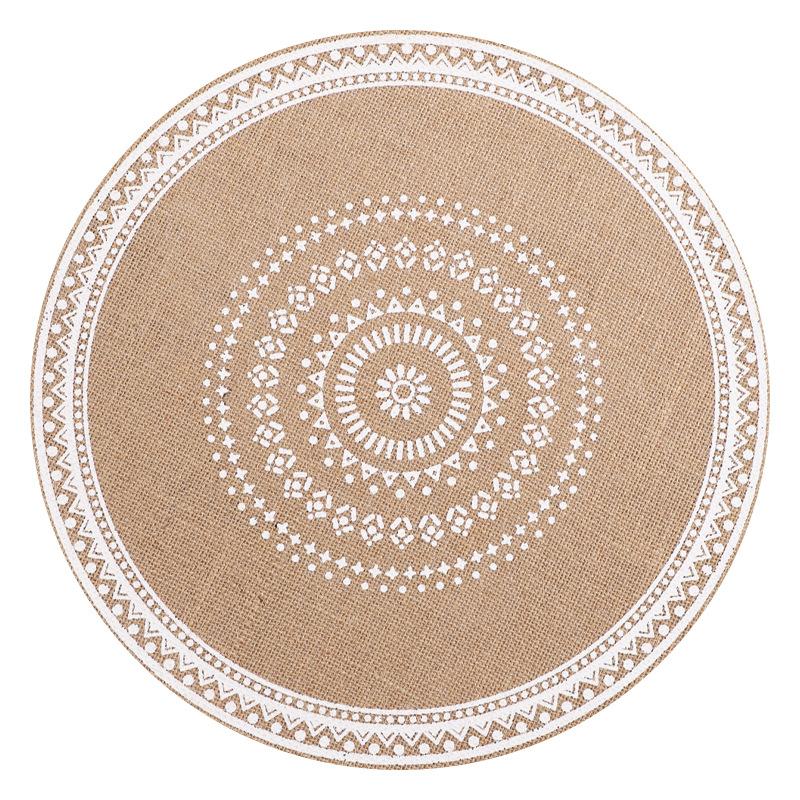 Large Round Jute Placemat Bohemian INS Style Silk Screen Printed Heat Resistant Table Mat Insulation Pad for Kitchen Dining Home Decoration