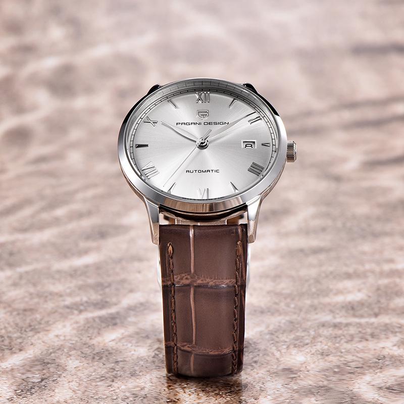 Pagani Design Men's Stainless Steel Automatic Mechanical Watch with Leather Strap, Model 1759, Waterproof.