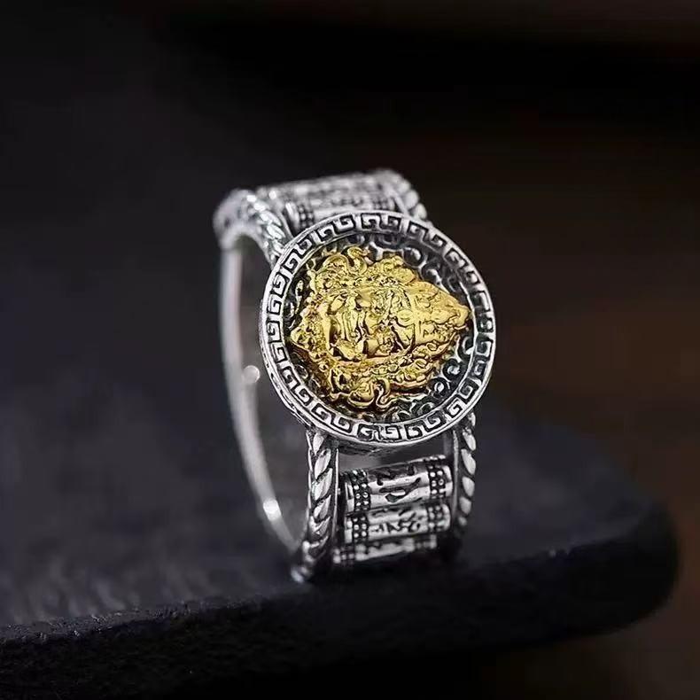 

Retro Artistic Yellow God of Wealth Ring for Men opening is adjustable