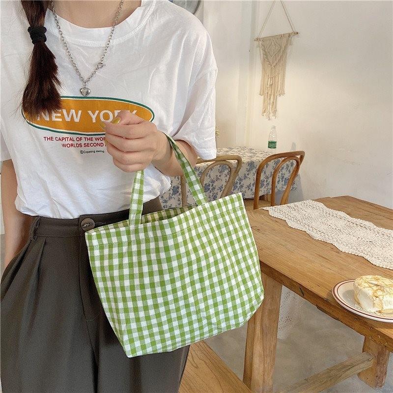 Chic And Fresh Portable Tote Bag For Daily Use With Soft Polyester Material And Plaid Style