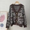 Autumn and Winter Animal Print Knitted Cardigan Women's Soft Thickened Leopard Print Knit Sweater Top