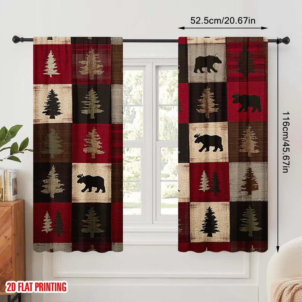 2 Stück, 2D-Ebene Druck Minimalistische Vorhänge Hirsch und Bär Vielseitig Langlebig Polyester (ohne Stange) Dekorationen Innen Perfekt