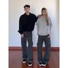 Mens Gray Baggy Cargo Jeans American Vibe Straight Leg Wide Pants