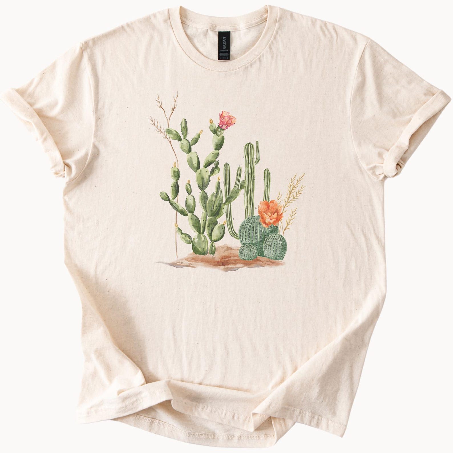 Desert cactus garden with blooming flowers graphic tee southwest succulent art shirt nature lover t shirt for outdoor plant lovers 110