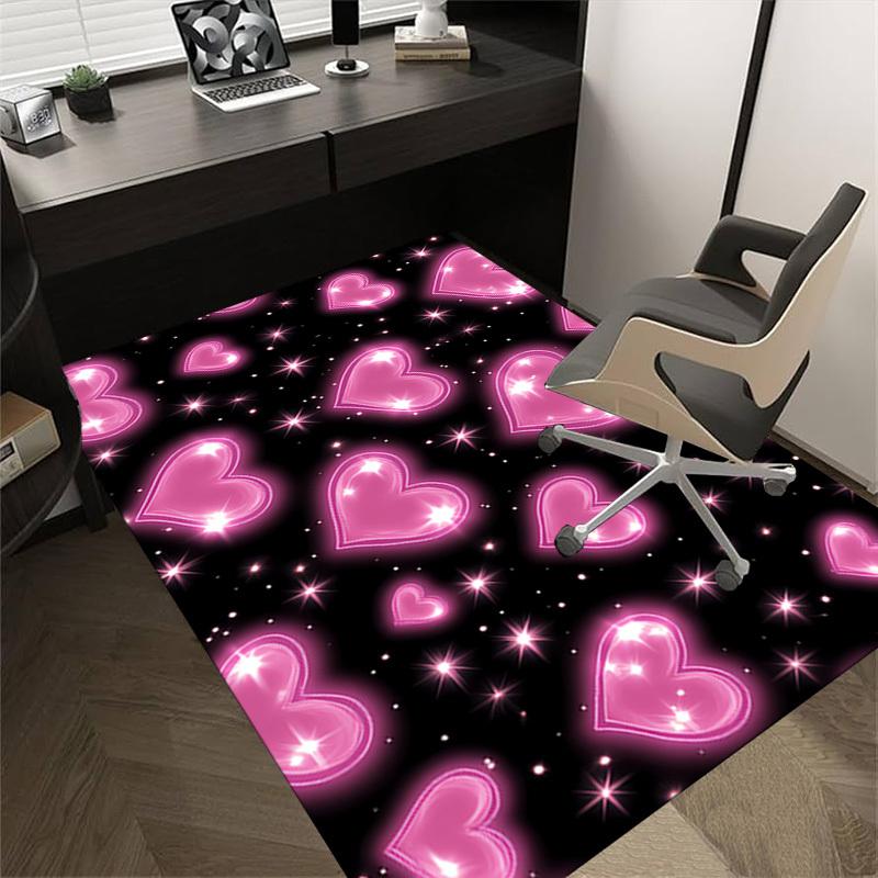Hearts Stars Crystal Velvet Chair Mat Area Rug - Non-Slip, Floor Mat, Office Desk Chair Rugs, Bedroom Decor.Christmas Gift-1106140