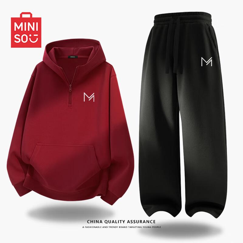 

MINISO Men s Half-Zip Hoodie Sweatshirt & Straight-Leg Pants Set