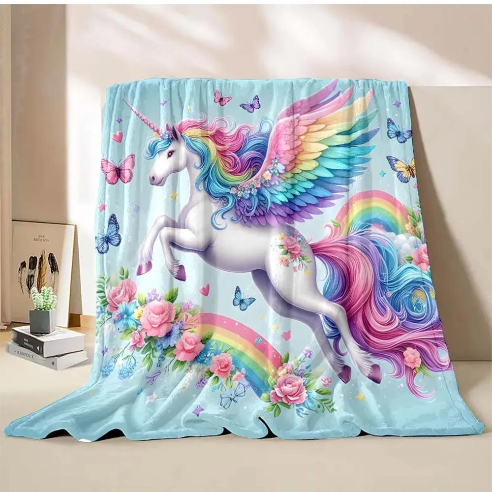 1PC Cute Unicorn Printed Cartoon Blanket Warm Soft and Comfortable Home Travel Blanket Sofa Bedding Cover Blanket Girls Gift