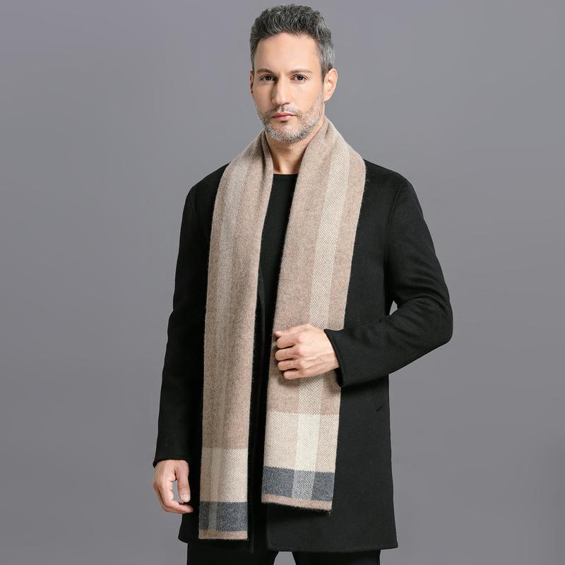 Cashmere scarf men's winter high-end solid color versatile trendy thickened warm knitted wool scarf men's birthday gift