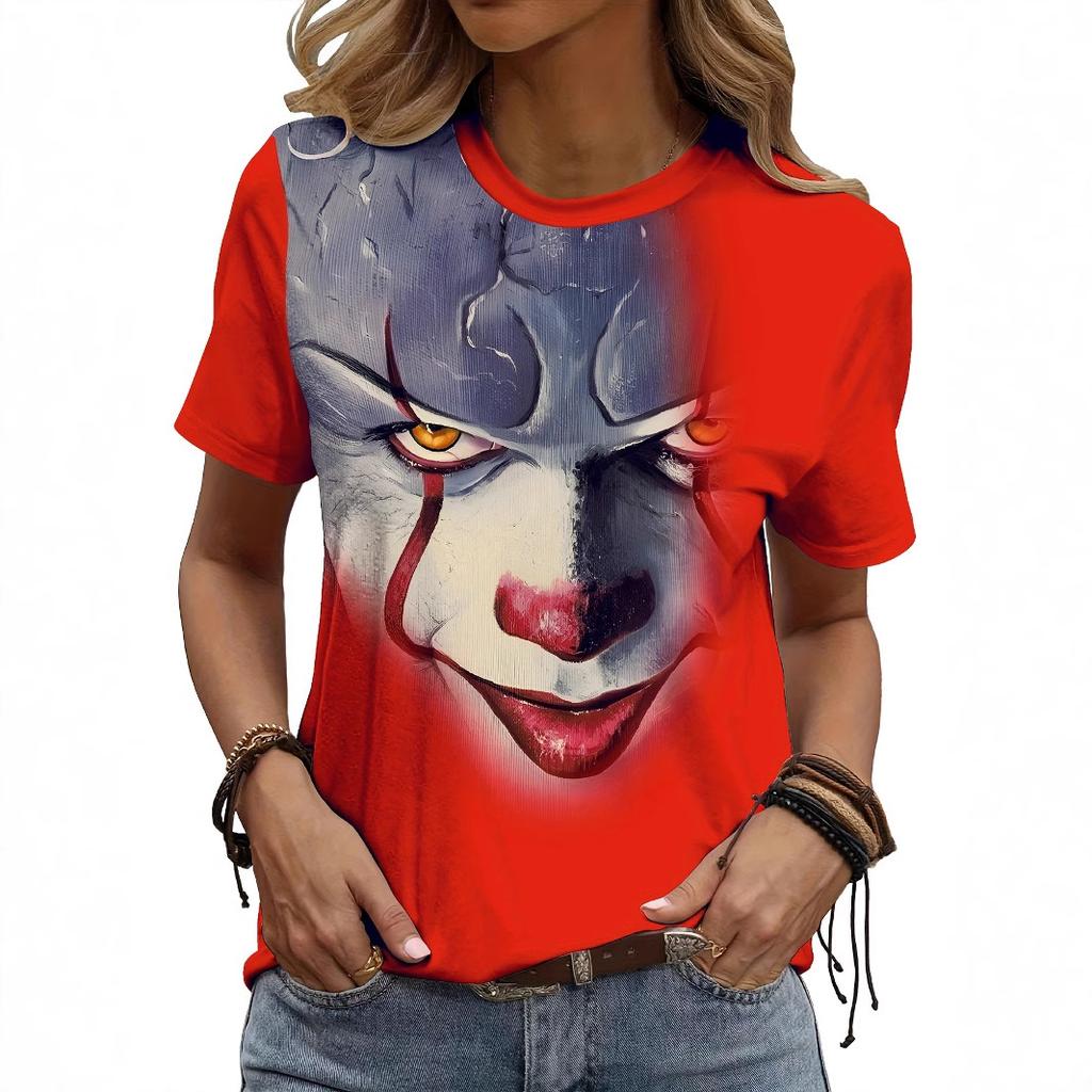 Summer Round Neck 3D Kull Print Top Fashionable Casual Short Sleeved Women's T-shirts