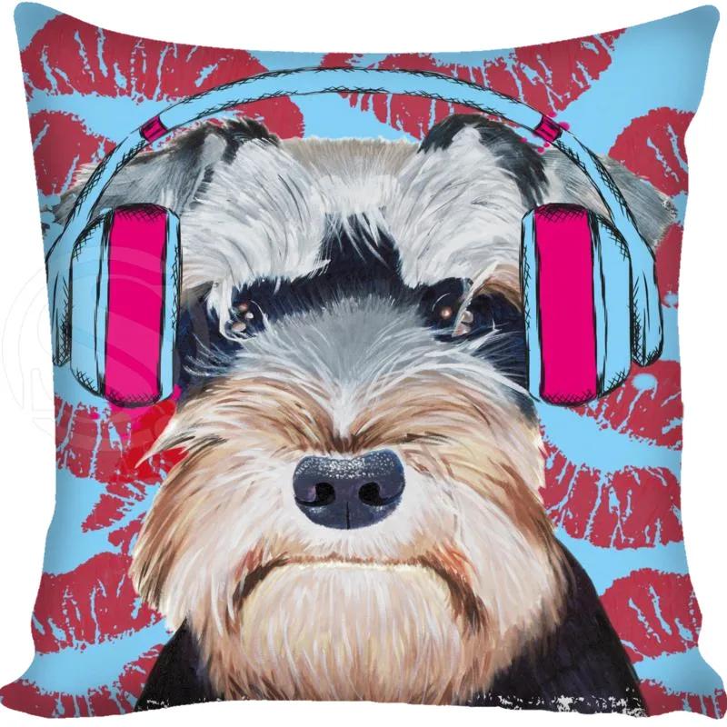 Cartoon Funny Dog Schnauzer Fashion Style Square Pillowcase Zipper