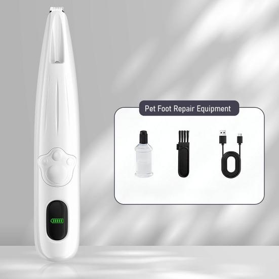 Dog Paw Trimmer with LED Light Low-Noise Pet Paw Trimmer Cordless Electric Pet Grooming Clippers with Battery Indicator for Paws Face Ears Rump