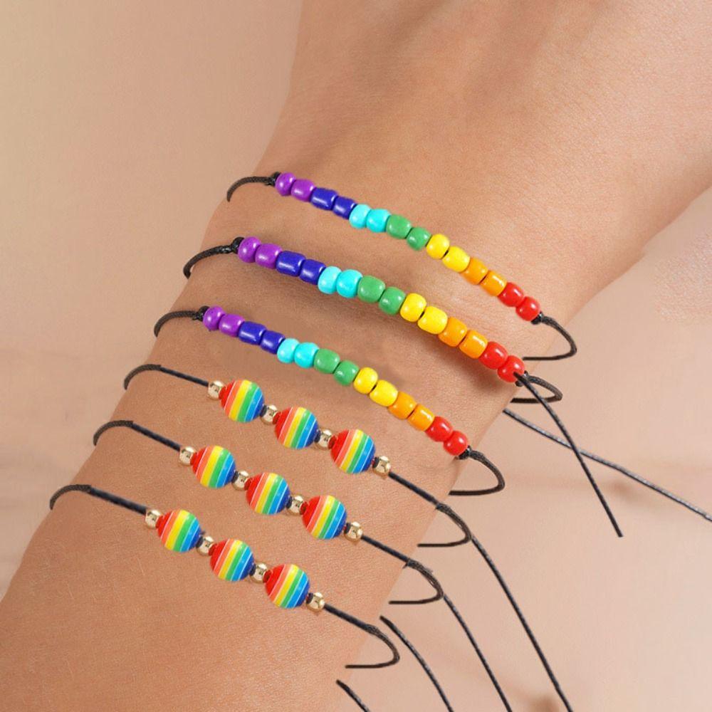 

3Pcs/set Boho Rainbow Beaded Bracelet Colorful Friendship Braided Rope Lovers Style 1